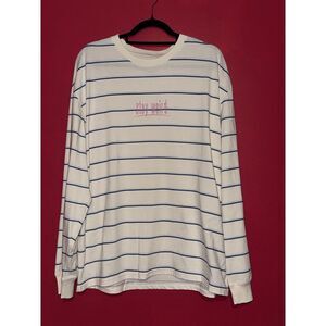 Arizona Young Men White Blue Striped Long Sleeve T-Shirt Casual Basic Tee Large